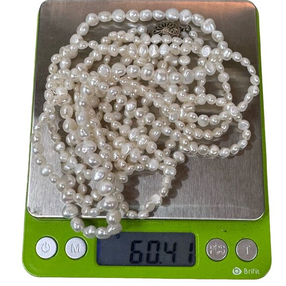 Vintage Multi-Strand Freshwater Pearl Necklace Sterling Silver Filigree 60s - Picture 5 of 9